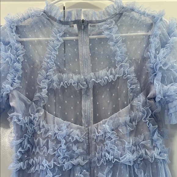 Elegant Blue Ruffled Prom Dress - Picture 12 of 13